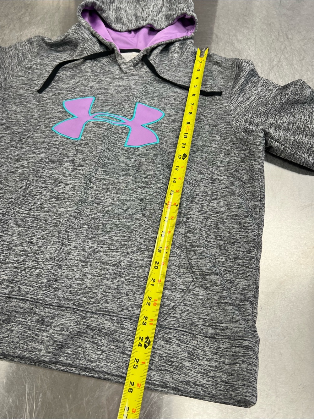 Under Armour Storm Gray Heather Hoodie with Purple Logo and Lined Hood Women XL - Picture 7 of 9